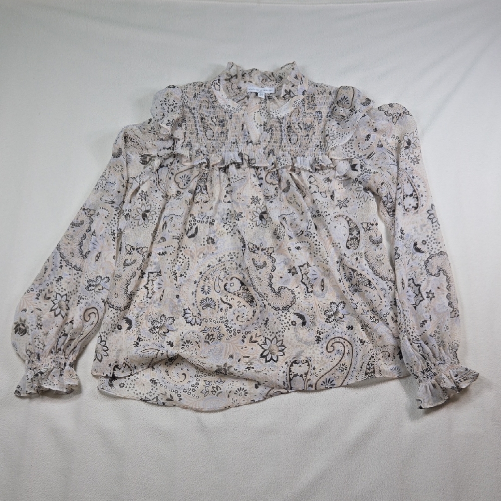 Floral Paisley Blouse - Cream and Gray